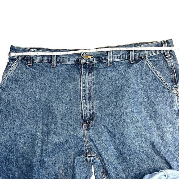 Carhartt Mens 46x30  Blue Jean Denim Work Farmer Carpenter Jeans DISTRESSED - Picture 2 of 5